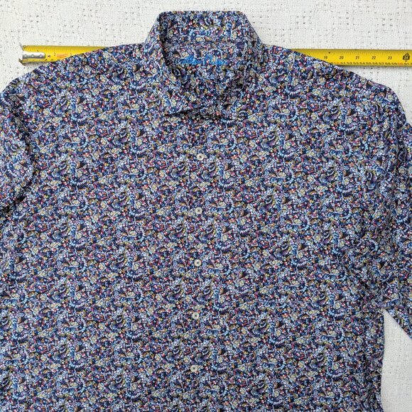 Alan Flusser Shirt Men's XXL Blue Floral Casual Cotton Button Up Long Sleeve - Picture 5 of 9